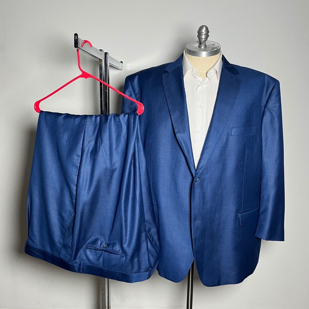 Vitali Suit Mens 50R W58x28 Royal Blue‎ Solid Two Button Notch Lapel Flat Front